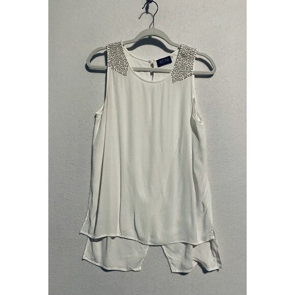 ASTR the Label Top Womens Small Beaded Sleeveless Split Back White Silk Boho - Picture 1 of 7